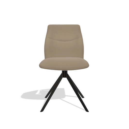 Silla de comedor sin reposabrazos Ferrara 6406 en Piel B968 (topo), base giratoria en negro, vista frontal