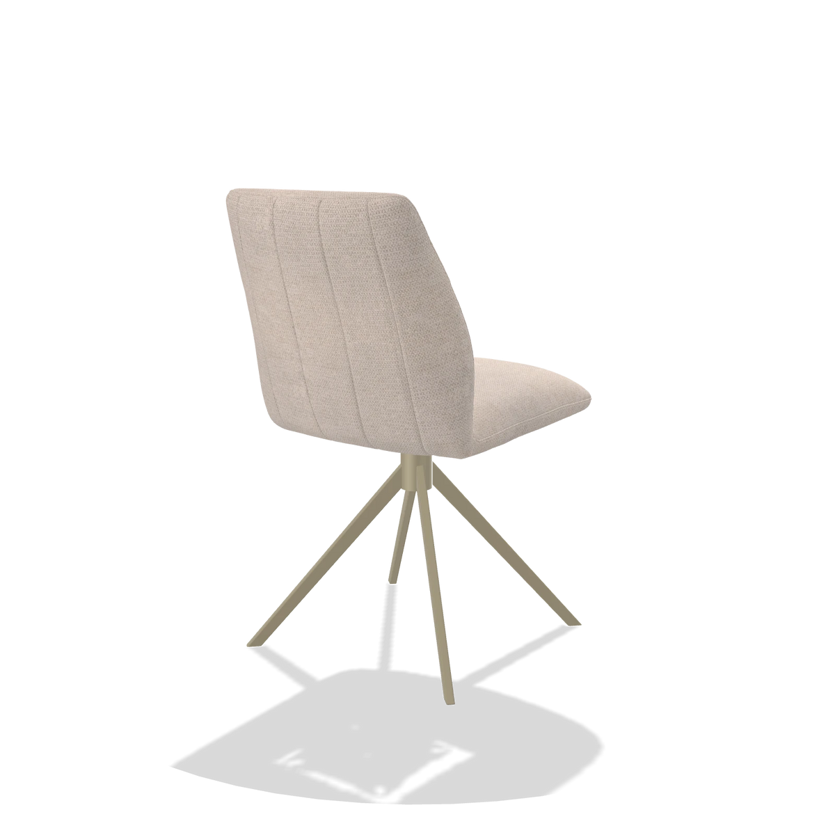 Sedia da pranzo senza braccioli Ferrara 6406 in tessuto Mito 01 (grigio chiaro), base girevole in champagne, vista posteriore angolata