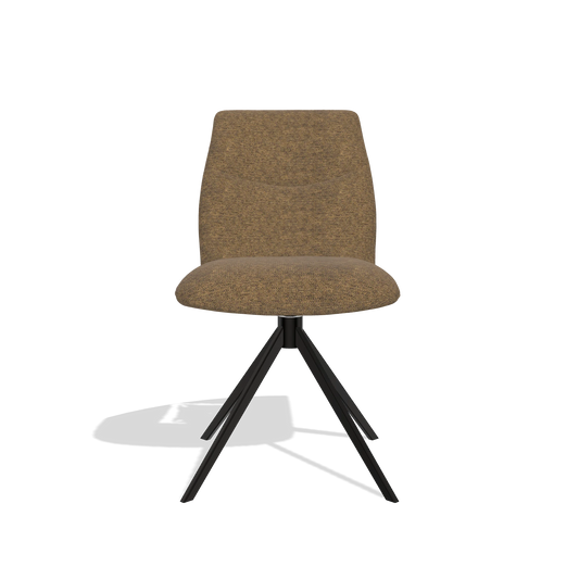 Silla de comedor sin reposabrazos Ferrara 6406 en tela Mito 14 (marrón), base giratoria en negro, vista frontal