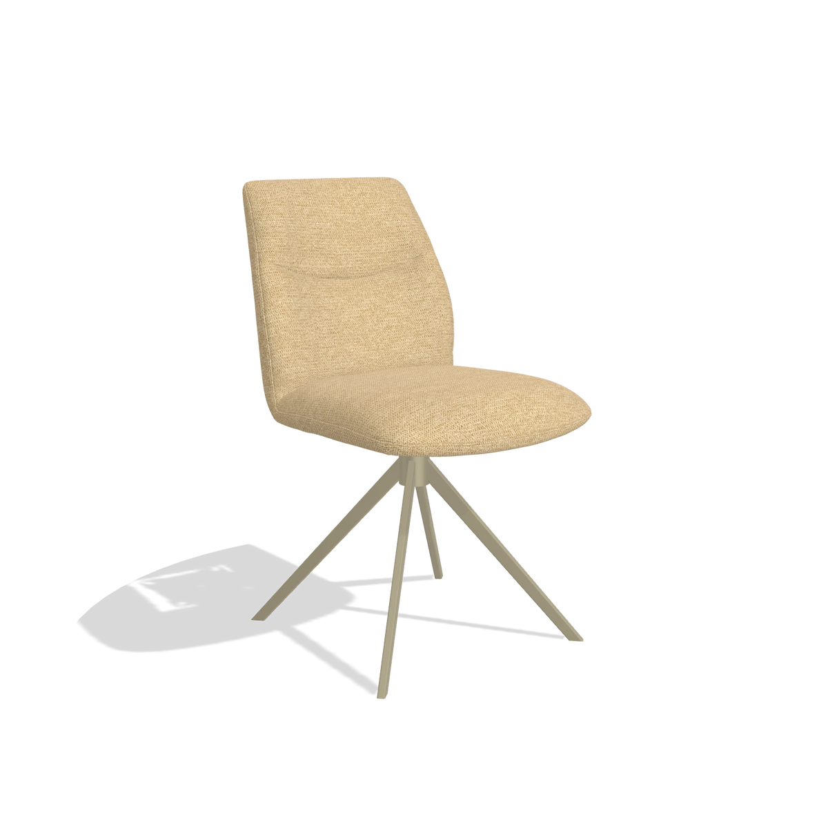 Armless Dining Chair Ferrara 6406 in Mito 170 fabric (beige), champagne swivel base, angled view