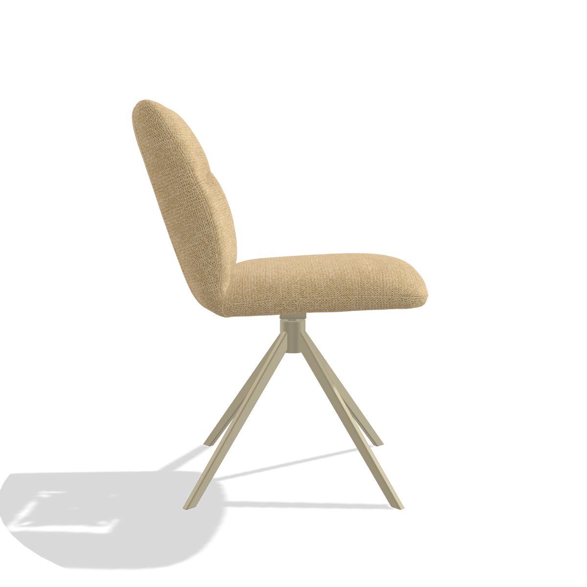 Armless Dining Chair Ferrara 6406 in Mito 170 fabric (beige), champagne swivel base, side view