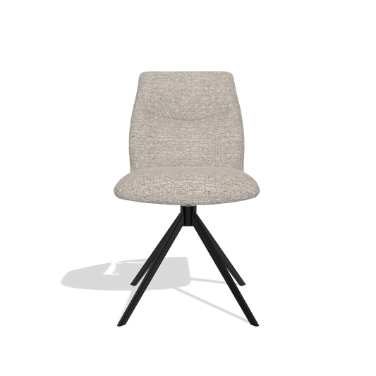 Silla de comedor sin reposabrazos Ferrara 6406 en tela Mito 180 (greige), base giratoria en negro, vista frontal