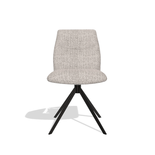 Silla de comedor sin reposabrazos Ferrara 6406 en tela Oasis 91 (greige), base giratoria en negro, vista frontal