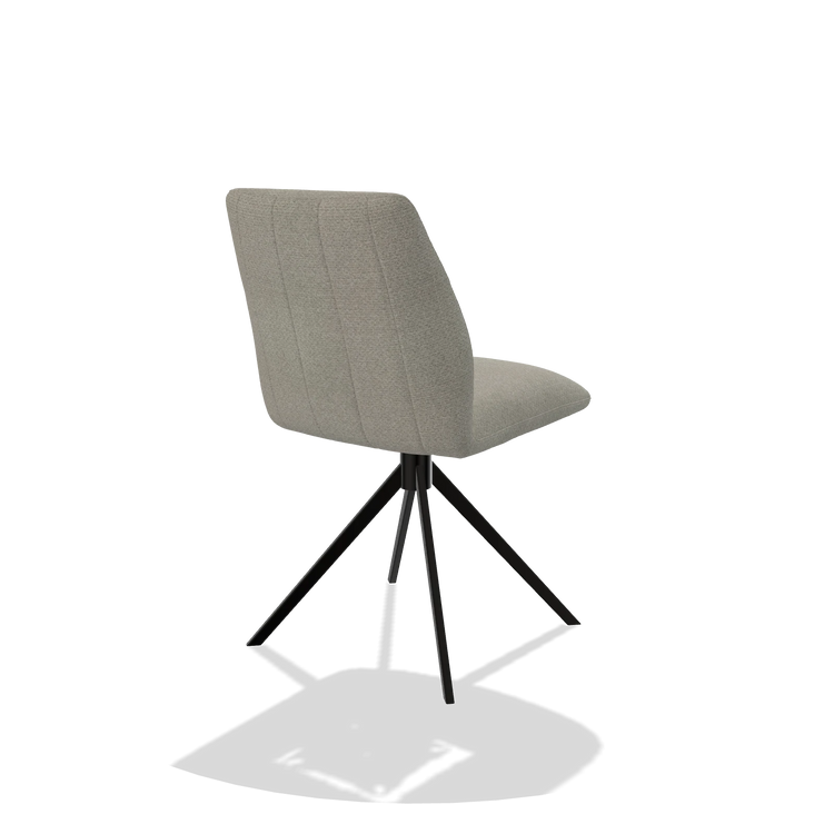 Armless Dining Chair Ferrara 6406 in Rhythm 01 fabric (sage), black swivel base, back angled view