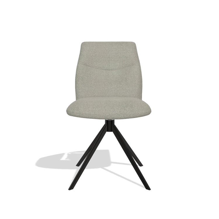 Armless Dining Chair Ferrara 6406 in Rhythm 01 fabric (sage), black swivel base, front view