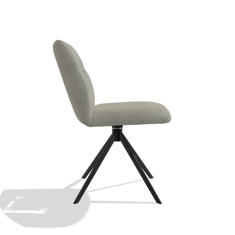 Armless Dining Chair Ferrara 6406 in Rhythm 01 fabric (sage), black swivel base, side view
