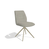 Armless Dining Chair Ferrara 6406 in Rhythm 01 fabric (sage), champagne swivel base, angled view