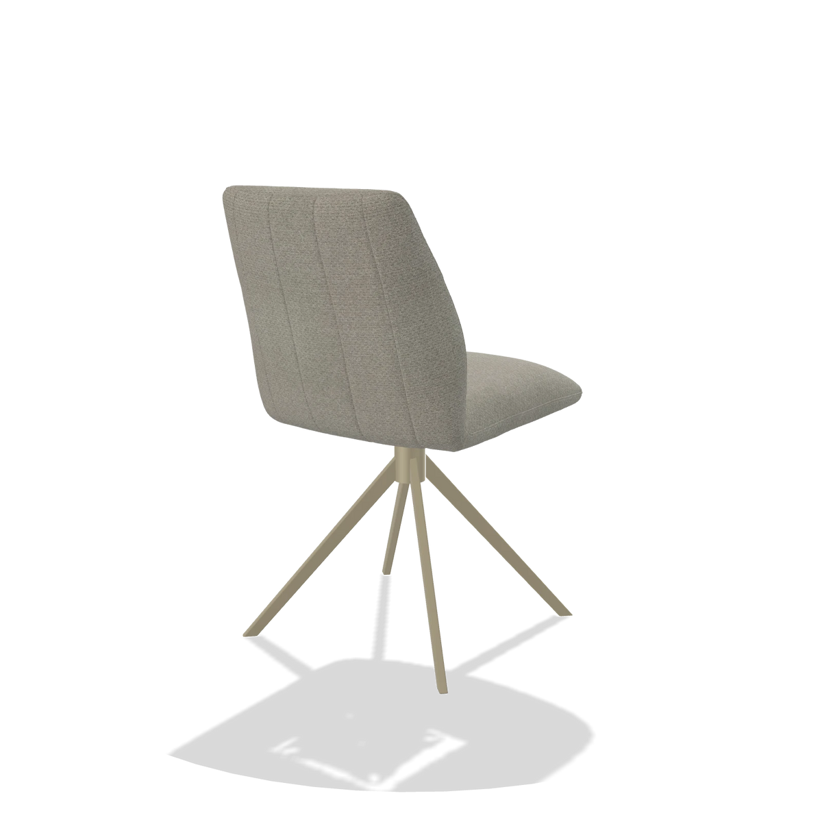 Armless Dining Chair Ferrara 6406 in Rhythm 01 fabric (sage), champagne swivel base, back angled view