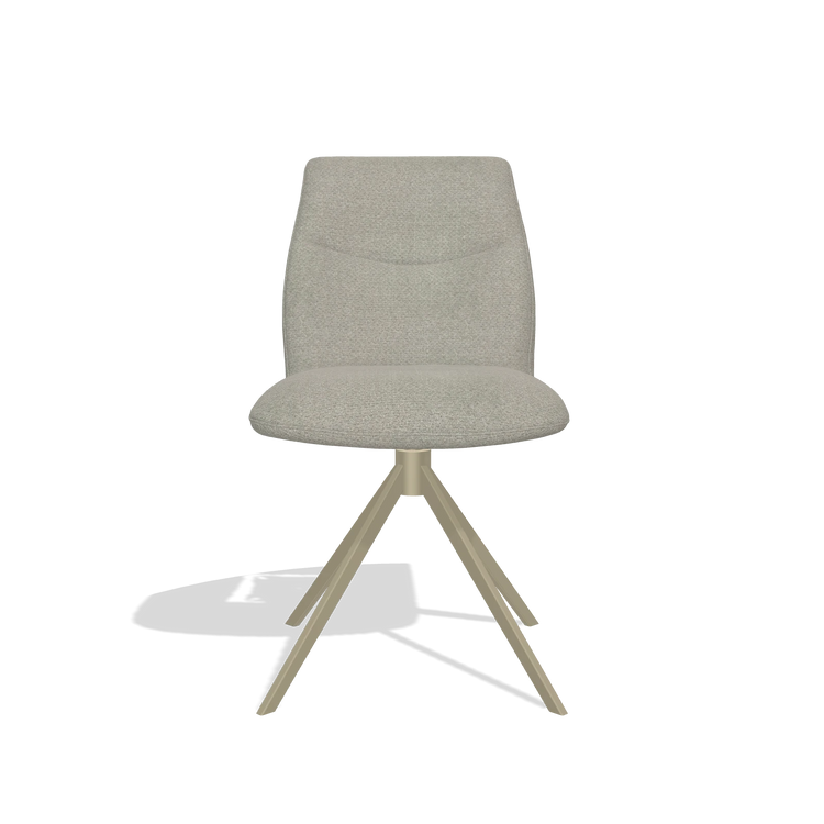 Armless Dining Chair Ferrara 6406 in Rhythm 01 fabric (sage), champagne swivel base, front view