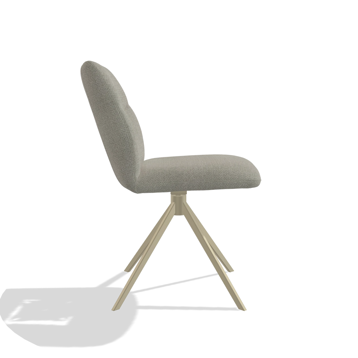 Armless Dining Chair Ferrara 6406 in Rhythm 01 fabric (sage), champagne swivel base, side view