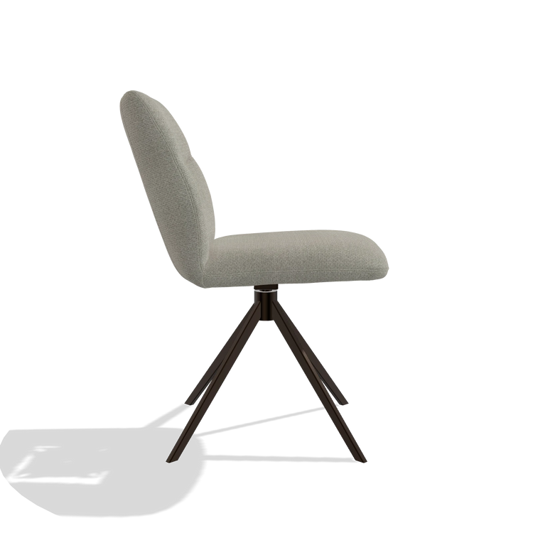 Armless Dining Chair Ferrara 6406 in Rhythm 01 fabric (sage), espresso swivel base, side view