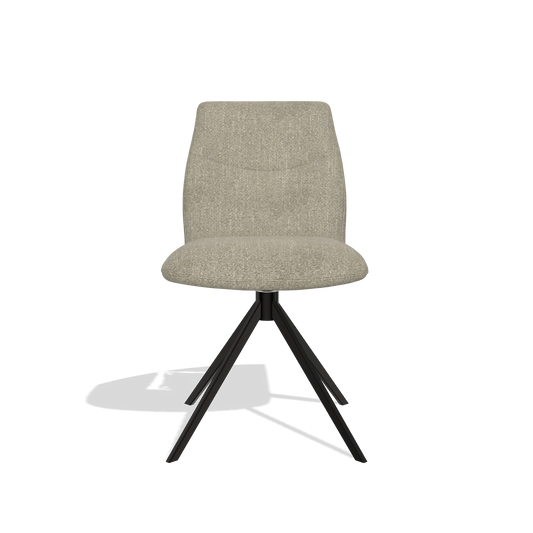 Silla de comedor sin reposabrazos Ferrara 6406 en tela Rhythm 10 (verde salvia), base giratoria en negro, vista frontal