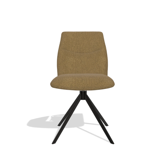 Silla de comedor sin reposabrazos Ferrara 6406 en tela San Remo 401 (oliva), base giratoria en negro, vista frontal
