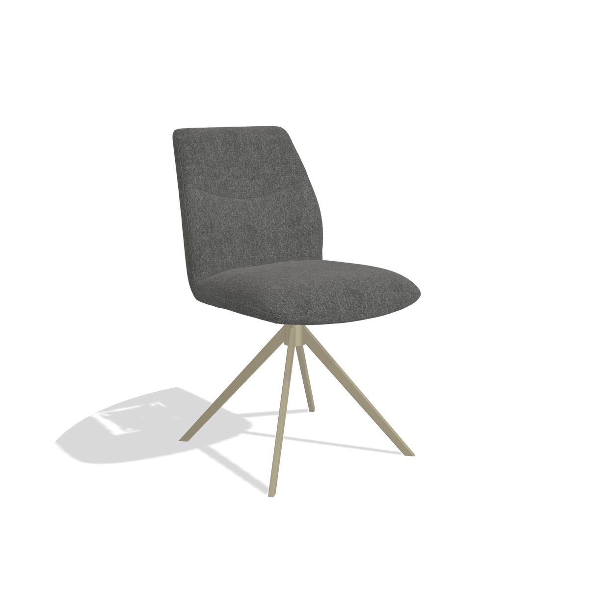 Armless Dining Chair Ferrara 6406 in San Remo 800 fabric (anthracite), champagne swivel base, angled view