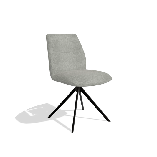 Silla de comedor sin reposabrazos Ferrara 6406 en tela San Remo 901 (gris), base giratoria en negro, vista en ángulo