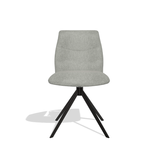 Silla de comedor sin reposabrazos Ferrara 6406 en tela San Remo 901 (gris), base giratoria en negro, vista frontal