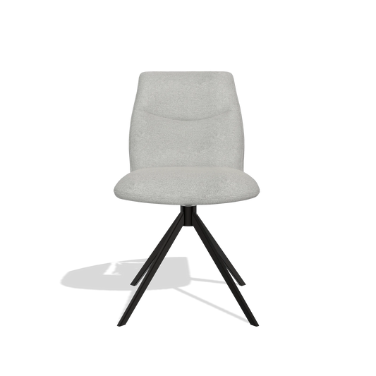 Silla de comedor sin reposabrazos Ferrara 6406 en tela Sneak 110 (greige), base giratoria en negro, vista frontal