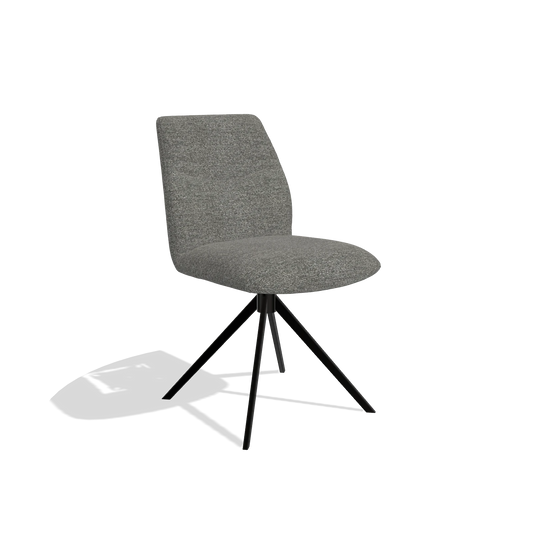 Silla de comedor sin reposabrazos Ferrara 6406 en tela Sneak 12 (gris oscuro), base giratoria en negro, vista en ángulo