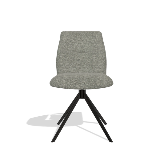 Silla de comedor sin reposabrazos Ferrara 6406 en tela Sneak 149 (topo), base giratoria en negro, vista frontal