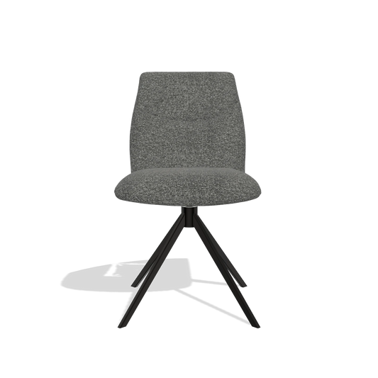 Silla de comedor sin reposabrazos Ferrara 6406 en tela Sneak 65 (gris oscuro), base giratoria en negro, vista frontal