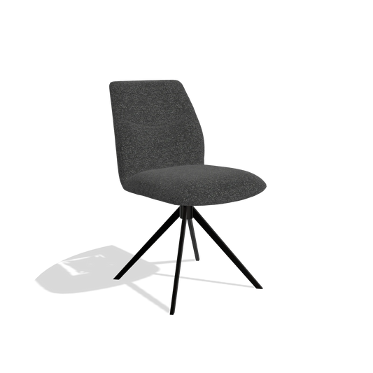 Silla de comedor sin reposabrazos Ferrara 6406 en tela Sneak 67 (negro), base giratoria en negro, vista en ángulo