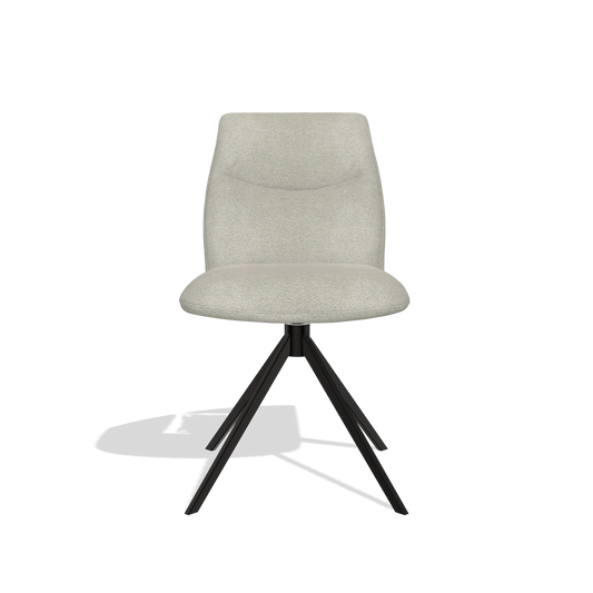Silla de comedor sin reposabrazos Ferrara 6406 en tela Stella 01 (greige), base giratoria en negro, vista frontal
