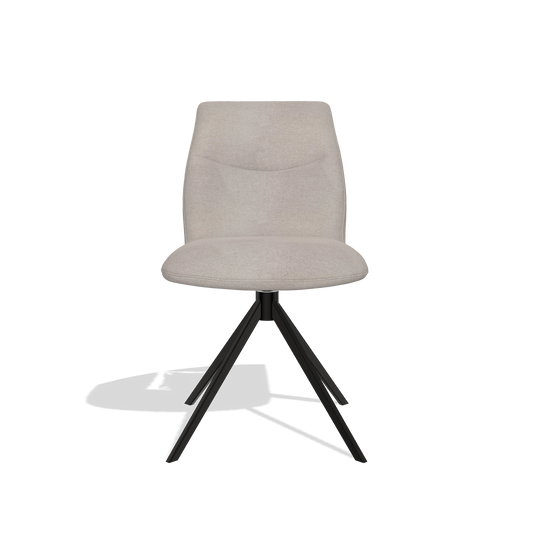 Silla de comedor sin reposabrazos Ferrara 6406 en tela Stella 106 (greige), base giratoria en negro, vista frontal