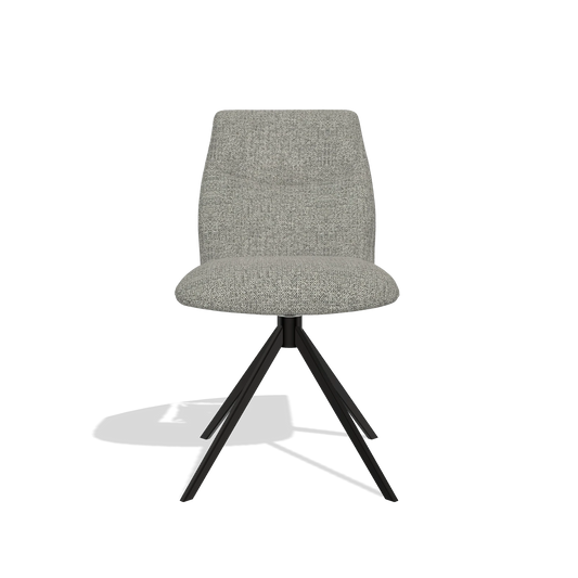 Silla de comedor sin reposabrazos Ferrara 6406 en tela Taurus 65 (topo), base giratoria en negro, vista frontal