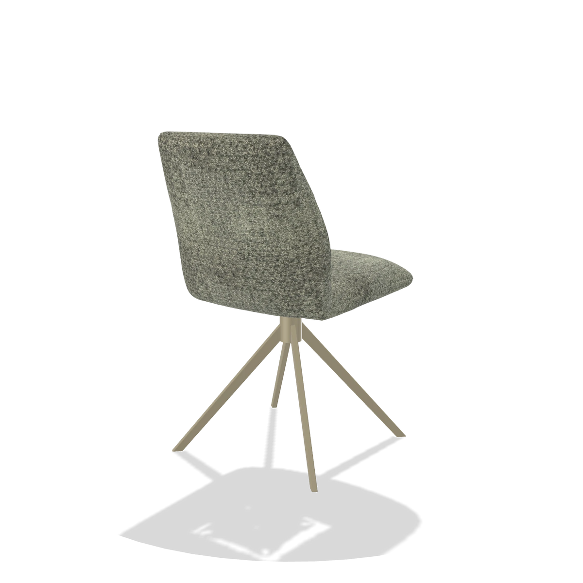 Silla de comedor sin reposabrazos Ferrara 6406 en tela Venga 156 (topo), base giratoria en champán, vista trasera en ángulo