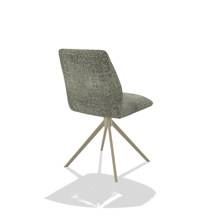Silla de comedor sin reposabrazos Ferrara 6406 en tela Venga 156 (topo), base giratoria en champán, vista trasera en ángulo