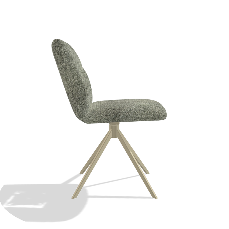 Silla de comedor sin reposabrazos Ferrara 6406 en tela Venga 156 (topo), base giratoria en champán, vista lateral