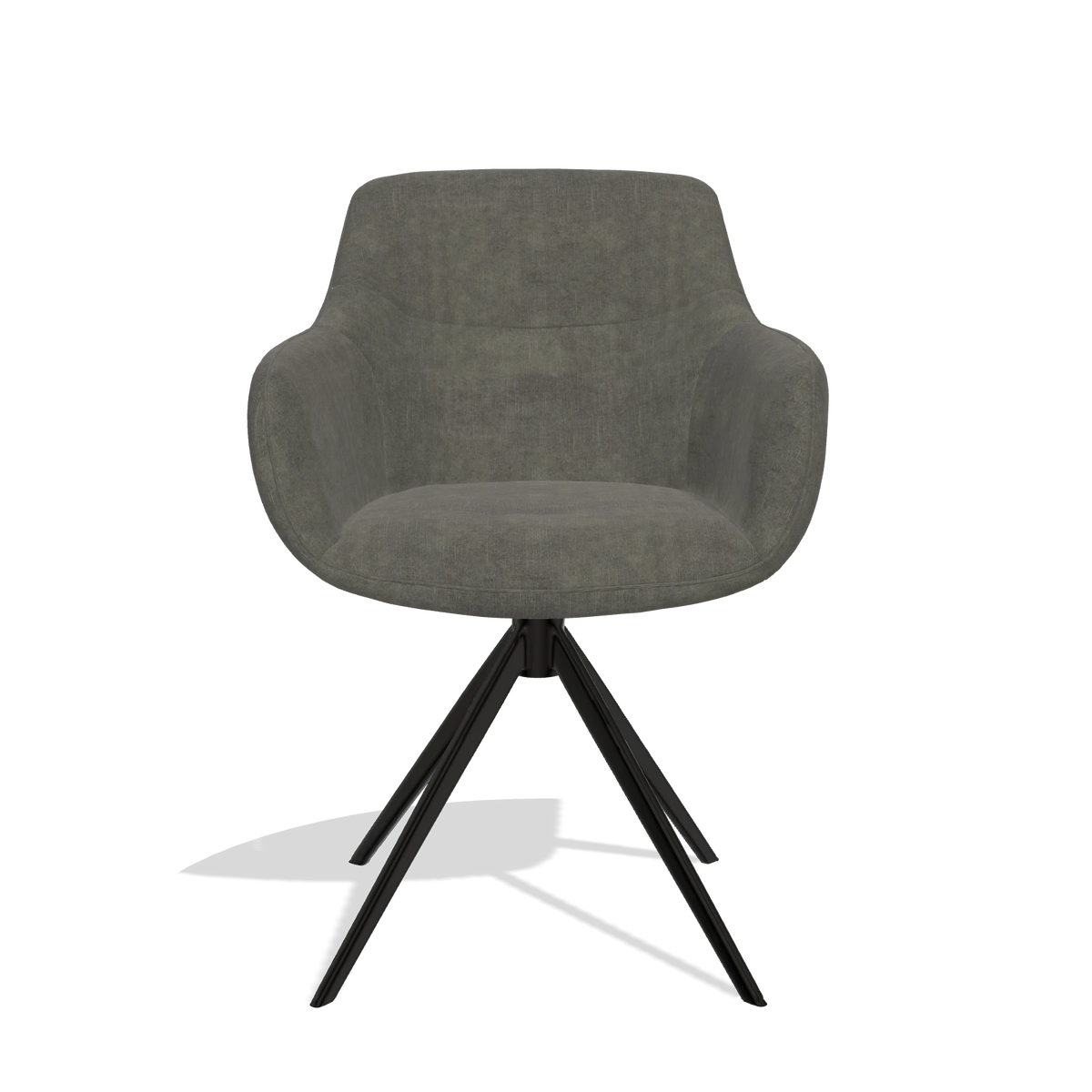 Chaise de salle à manger avec accoudoirs Ferrara 6406 en tissu Adore 156 (gris foncé), pied pivotant en noir, vue de face