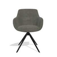 Chaise de salle à manger avec accoudoirs Ferrara 6406 en tissu Adore 156 (gris foncé), pied pivotant en noir, vue de face