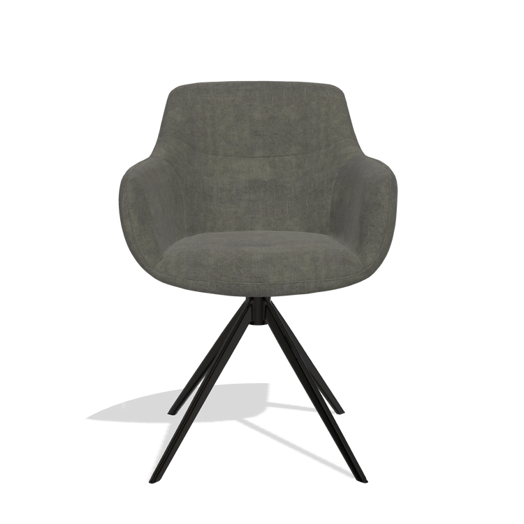 Chaise de salle à manger avec accoudoirs Ferrara 6406 en tissu Adore 156 (gris foncé), pied pivotant en noir, vue de face