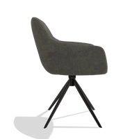 Chaise de salle à manger avec accoudoirs Ferrara 6406 en tissu Adore 156 (gris foncé), pied pivotant en noir, vue de profil