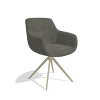 Chaise de salle à manger avec accoudoirs Ferrara 6406 en tissu Adore 156 (gris foncé), pied pivotant en champagne, vue de trois-quarts