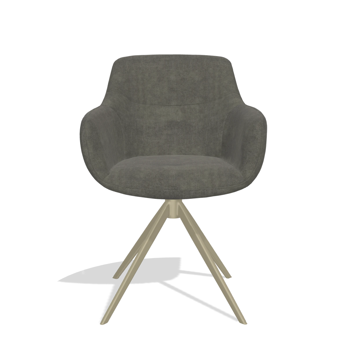 Chaise de salle à manger avec accoudoirs Ferrara 6406 en tissu Adore 156 (gris foncé), pied pivotant en champagne, vue de face