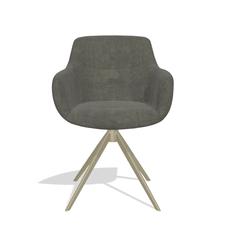 Chaise de salle à manger avec accoudoirs Ferrara 6406 en tissu Adore 156 (gris foncé), pied pivotant en champagne, vue de face