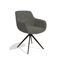 Chaise de salle à manger avec accoudoirs Ferrara 6406 en tissu Adore 156 (gris foncé), pied pivotant en espresso, vue de trois-quarts