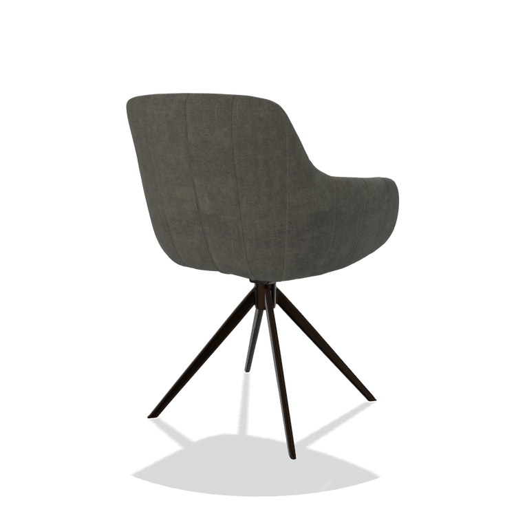 Chaise de salle à manger avec accoudoirs Ferrara 6406 en tissu Adore 156 (gris foncé), pied pivotant en espresso, vue de trois-quarts arrière