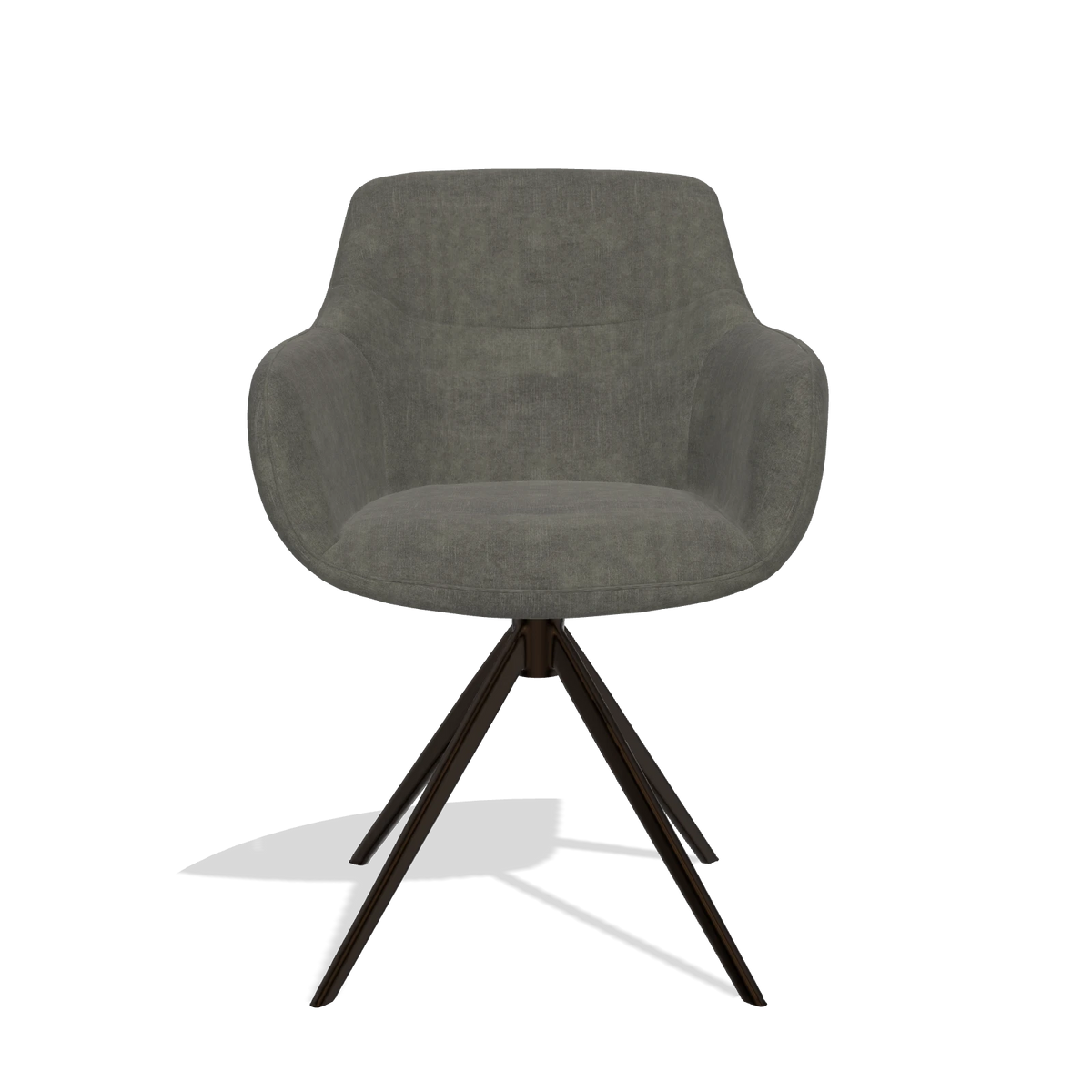Chaise de salle à manger avec accoudoirs Ferrara 6406 en tissu Adore 156 (gris foncé), pied pivotant en espresso, vue de face