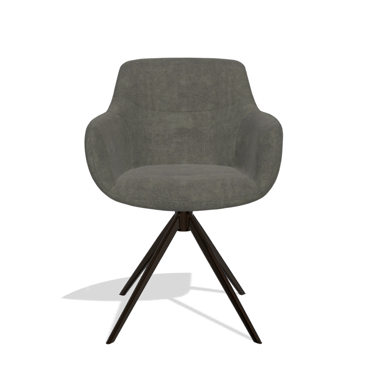 Chaise de salle à manger avec accoudoirs Ferrara 6406 en tissu Adore 156 (gris foncé), pied pivotant en espresso, vue de face
