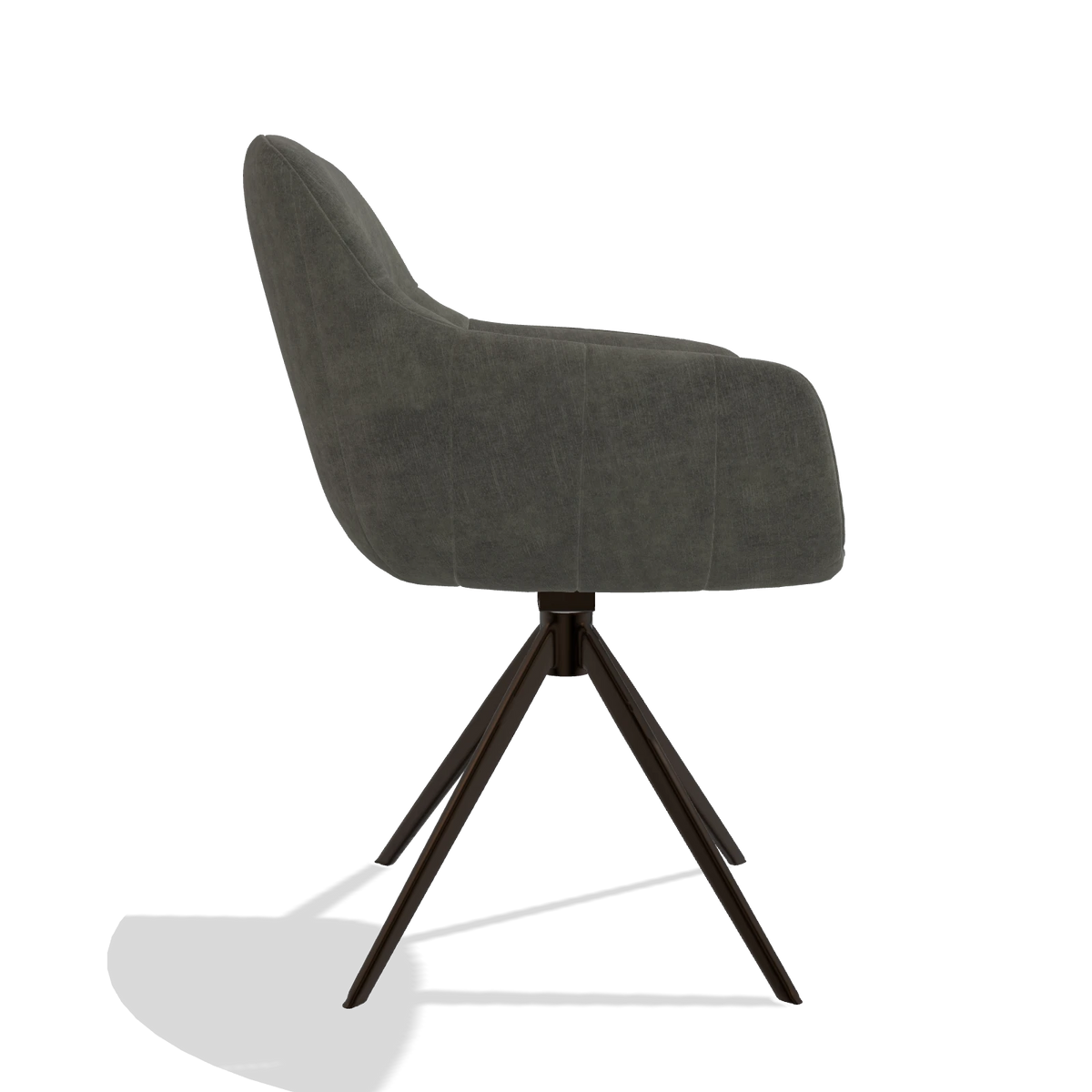 Chaise de salle à manger avec accoudoirs Ferrara 6406 en tissu Adore 156 (gris foncé), pied pivotant en espresso, vue de profil