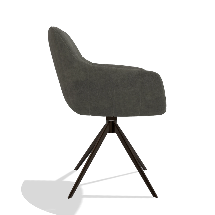 Chaise de salle à manger avec accoudoirs Ferrara 6406 en tissu Adore 156 (gris foncé), pied pivotant en espresso, vue de profil