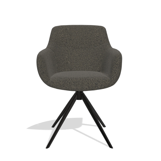 Silla de comedor con reposabrazos Ferrara 6406 en tela Ascot Mouse (chocolate), base giratoria en negro, vista frontal