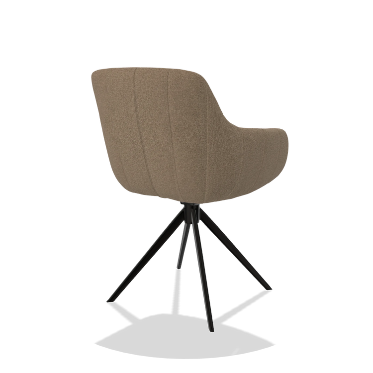 Dining Chair with Armrests Ferrara 6406 in Glory 13 fabric (taupe), black swivel base, back angled view
