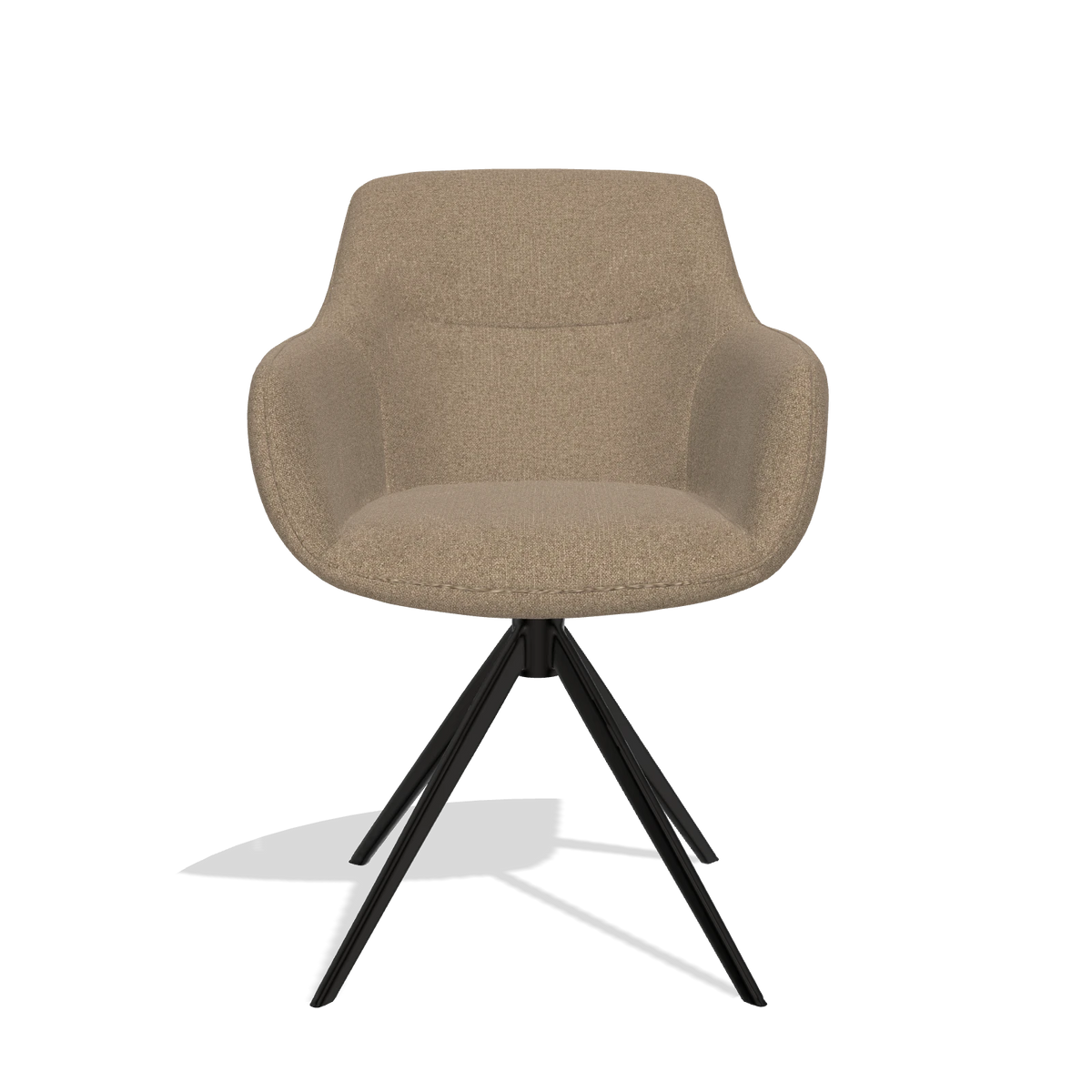 Dining Chair with Armrests Ferrara 6406 in Glory 13 fabric (taupe), black swivel base, front view