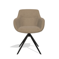 Dining Chair with Armrests Ferrara 6406 in Glory 13 fabric (taupe), black swivel base, front view