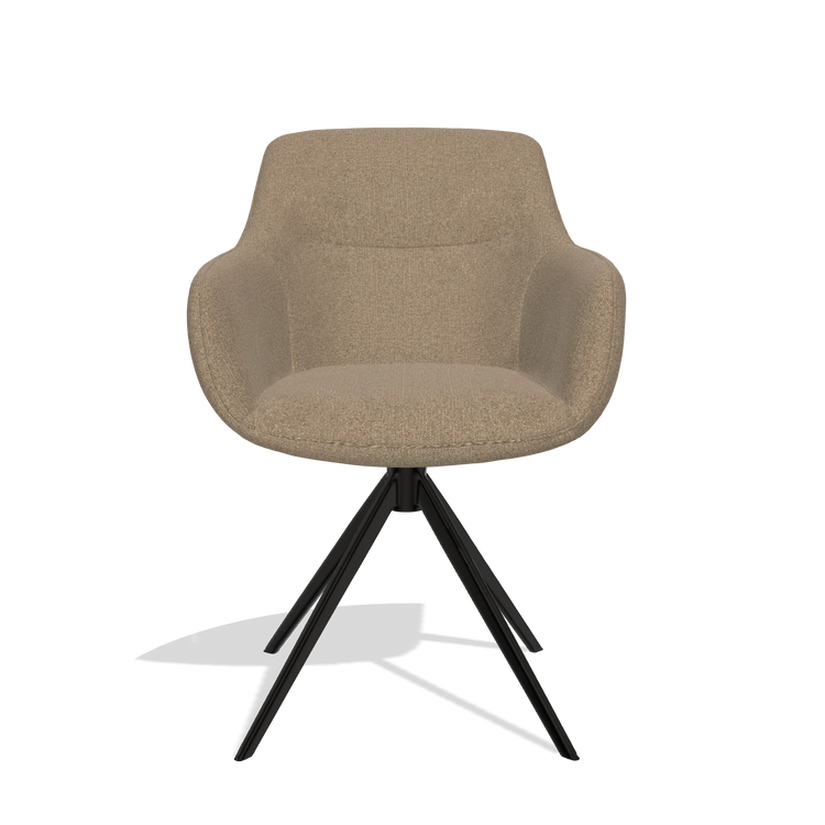 Dining Chair with Armrests Ferrara 6406 in Glory 13 fabric (taupe), black swivel base, front view