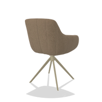 Dining Chair with Armrests Ferrara 6406 in Glory 13 fabric (taupe), champagne swivel base, back angled view